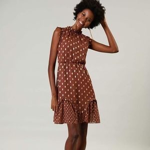 Allegra K Women's Dots High Neck Sleeveless Metallic Print Ruffle Cocktail Party